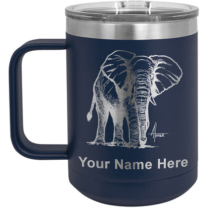 15oz Vacuum Insulated Coffee Mug, African Elephant, Personalized Engraving Included