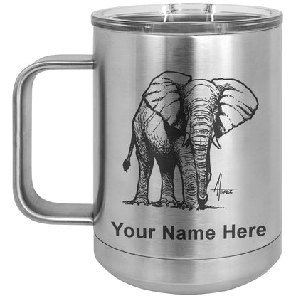 15oz Vacuum Insulated Coffee Mug, African Elephant, Personalized Engraving Included