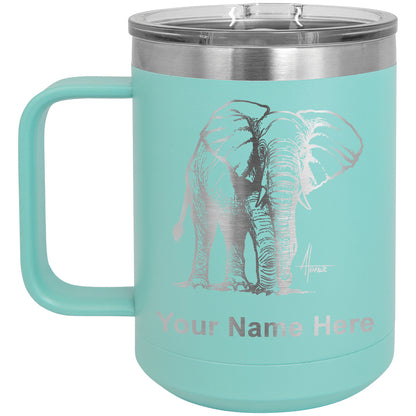 15oz Vacuum Insulated Coffee Mug, African Elephant, Personalized Engraving Included