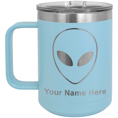 15oz Vacuum Insulated Coffee Mug, Alien Head, Personalized Engraving Included