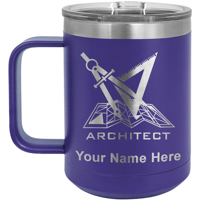 15oz Vacuum Insulated Coffee Mug, Architect Symbol, Personalized Engraving Included