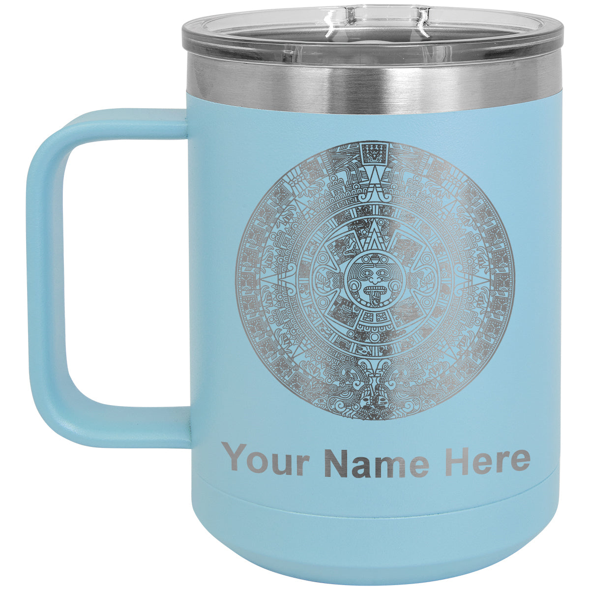 15oz Vacuum Insulated Coffee Mug, Aztec Calendar, Personalized Engraving Included
