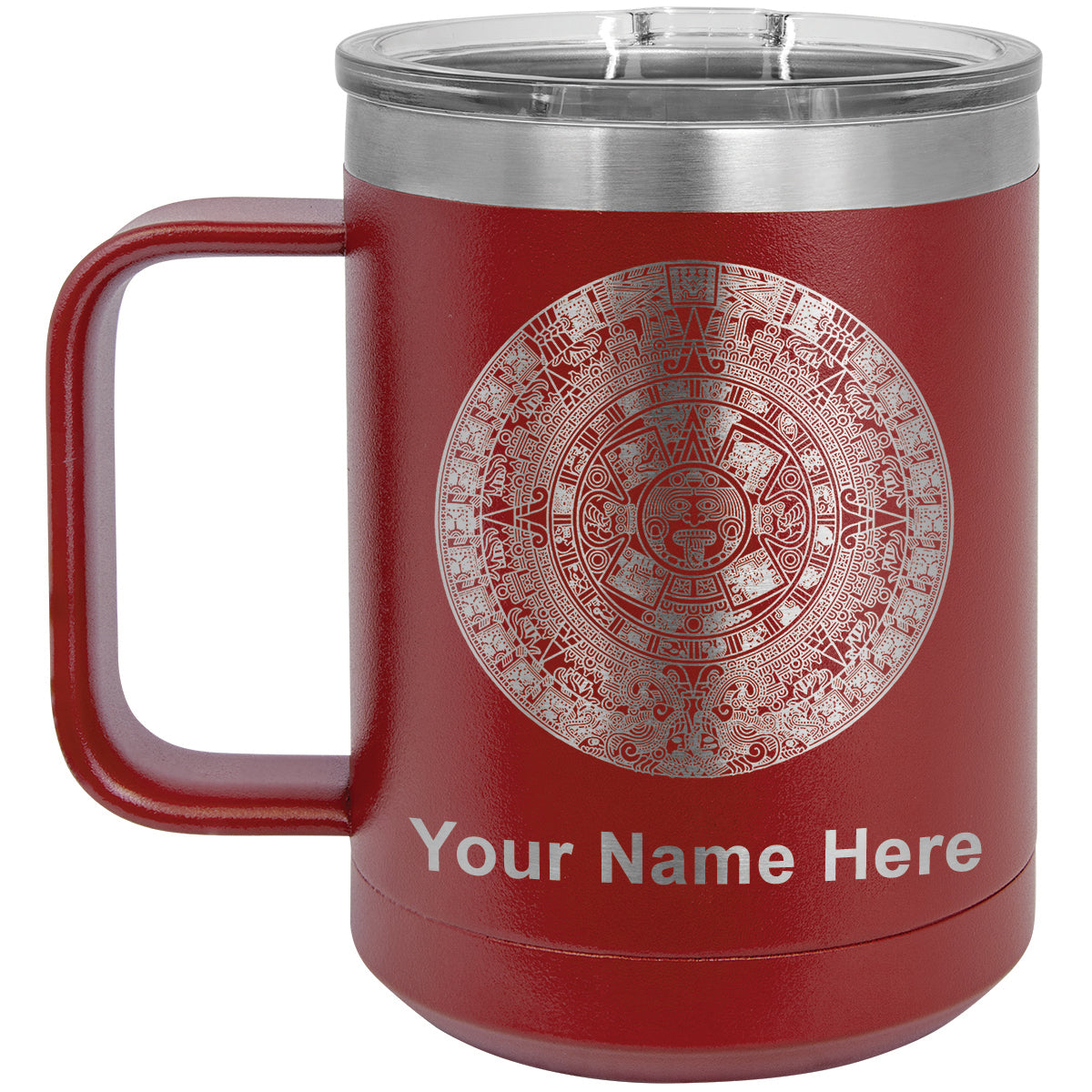 15oz Vacuum Insulated Coffee Mug, Aztec Calendar, Personalized Engraving Included