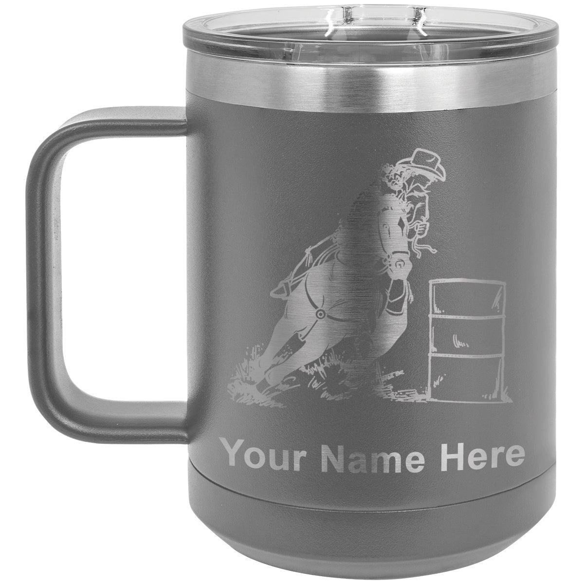 15oz Vacuum Insulated Coffee Mug, Barrel Racer, Personalized Engraving Included