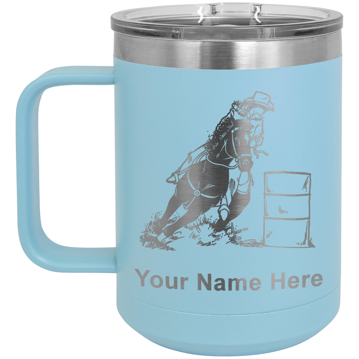 15oz Vacuum Insulated Coffee Mug, Barrel Racer, Personalized Engraving Included