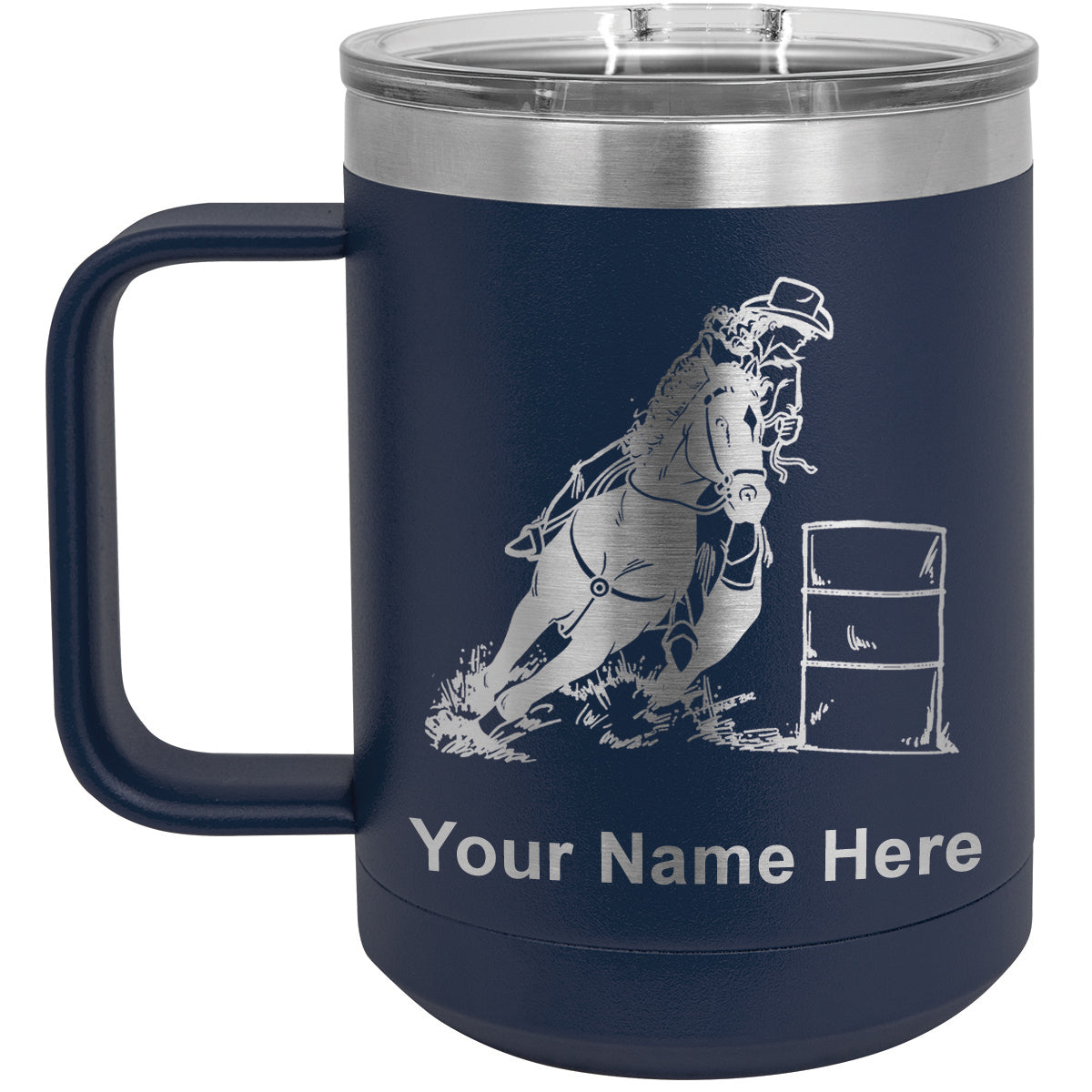 15oz Vacuum Insulated Coffee Mug, Barrel Racer, Personalized Engraving Included