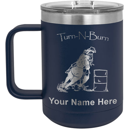 15oz Vacuum Insulated Coffee Mug, Barrel Racer Turn N Burn, Personalized Engraving Included