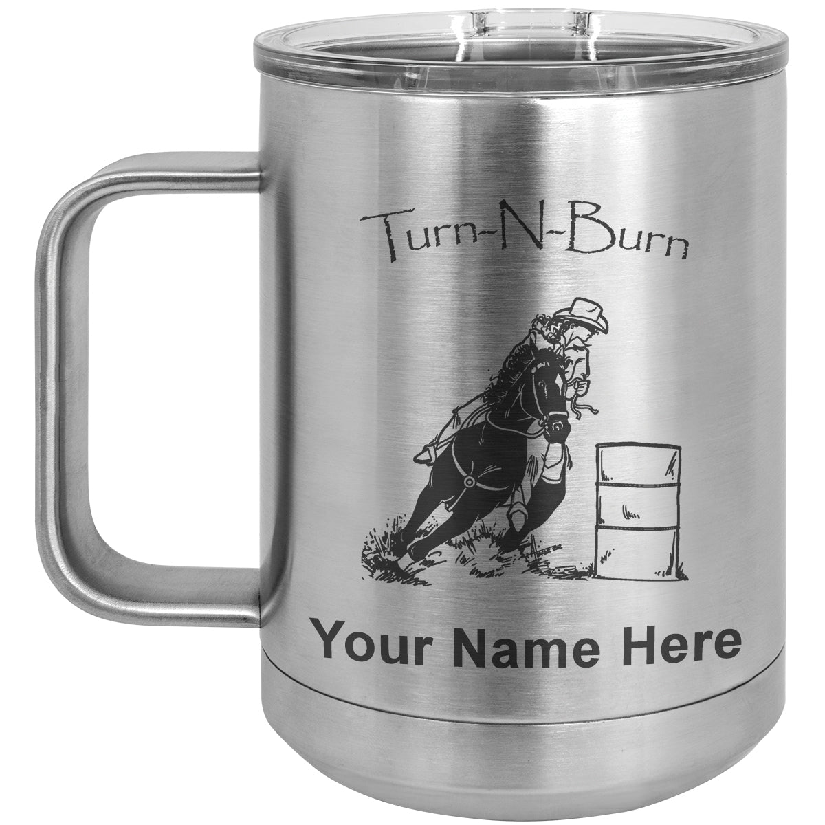 15oz Vacuum Insulated Coffee Mug, Barrel Racer Turn N Burn, Personalized Engraving Included