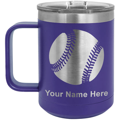 15oz Vacuum Insulated Coffee Mug, Baseball Ball, Personalized Engraving Included