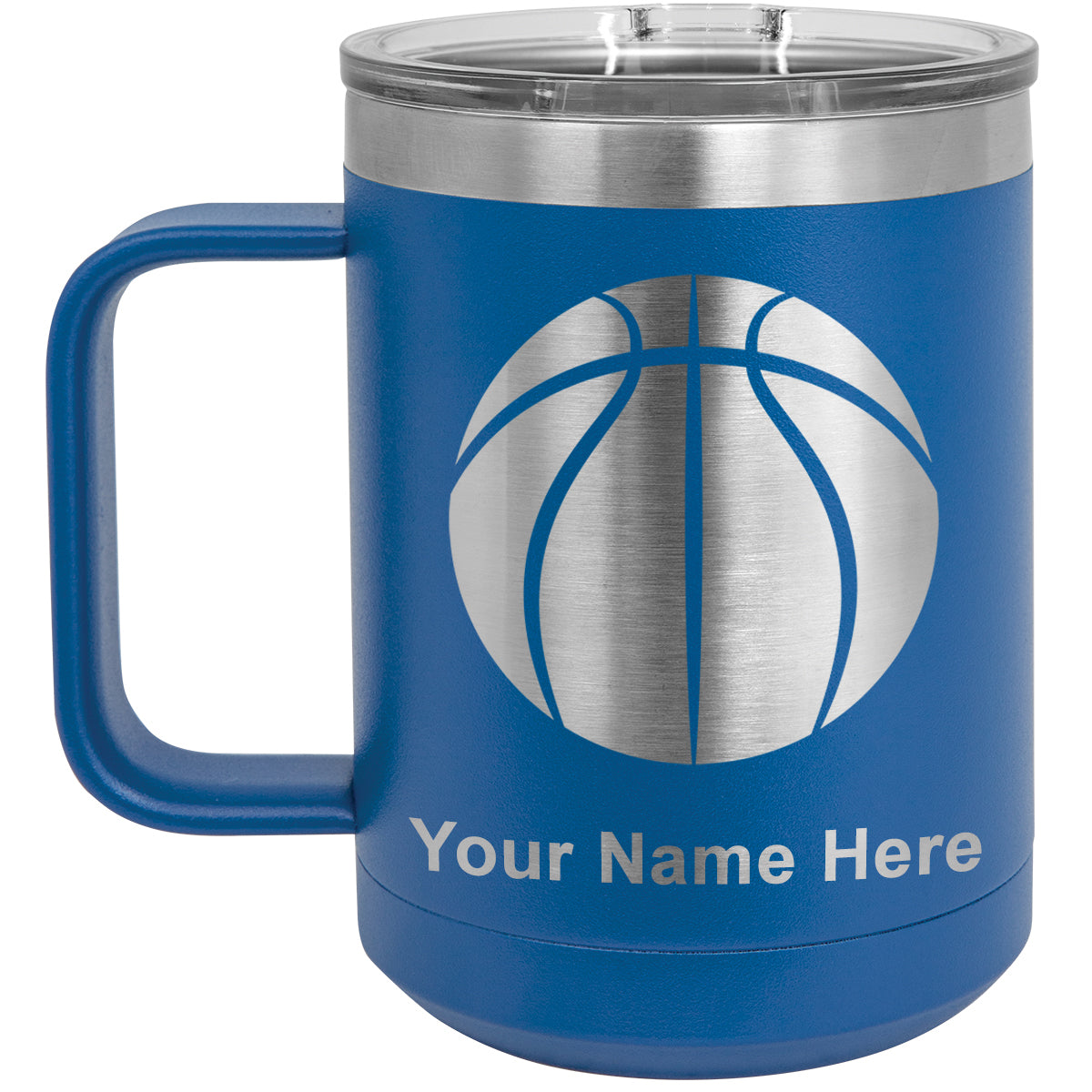 15oz Vacuum Insulated Coffee Mug, Basketball Ball, Personalized Engraving Included