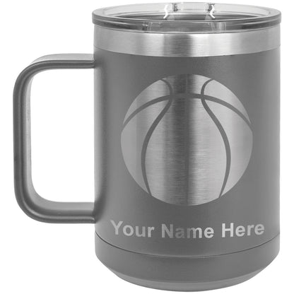 15oz Vacuum Insulated Coffee Mug, Basketball Ball, Personalized Engraving Included