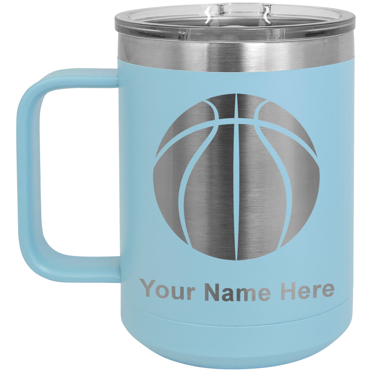 15oz Vacuum Insulated Coffee Mug, Basketball Ball, Personalized Engraving Included