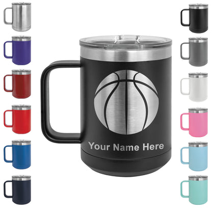 15oz Vacuum Insulated Coffee Mug, Basketball Ball, Personalized Engraving Included