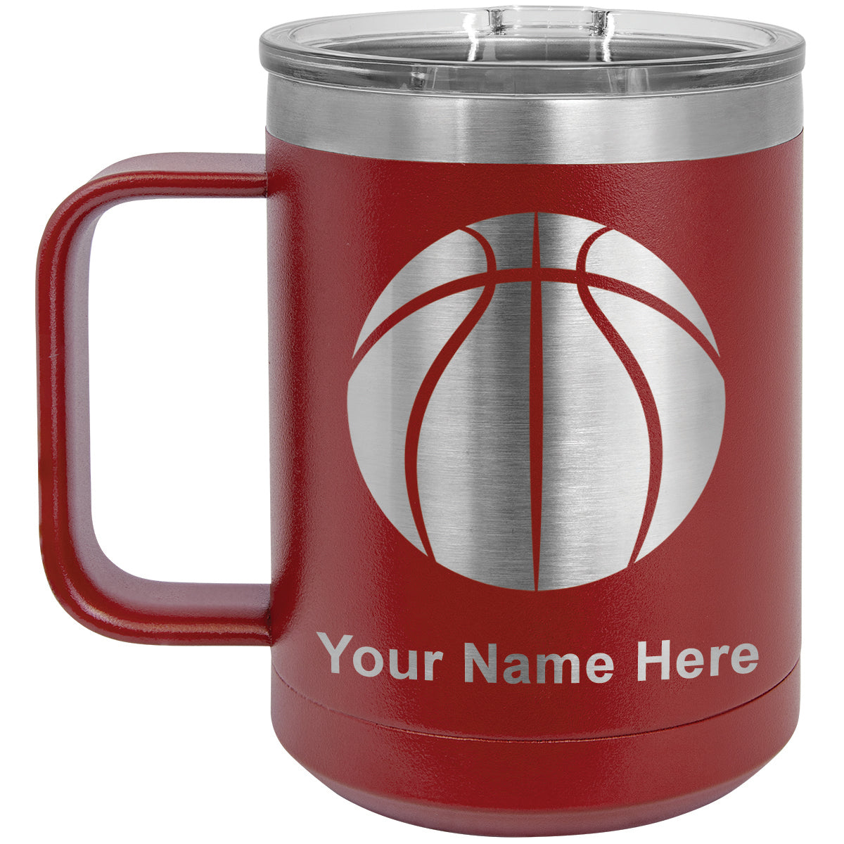 15oz Vacuum Insulated Coffee Mug, Basketball Ball, Personalized Engraving Included