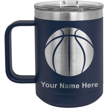 15oz Vacuum Insulated Coffee Mug, Basketball Ball, Personalized Engraving Included