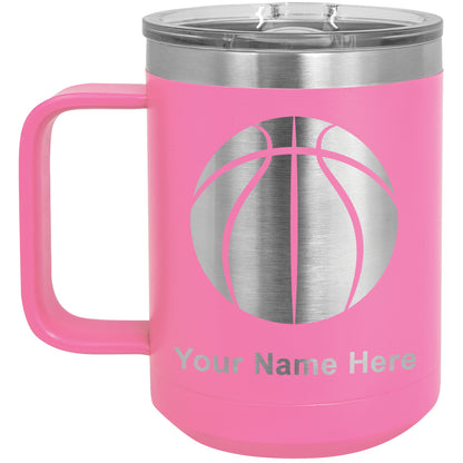 15oz Vacuum Insulated Coffee Mug, Basketball Ball, Personalized Engraving Included