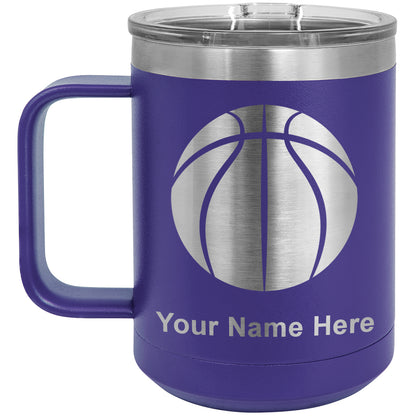 15oz Vacuum Insulated Coffee Mug, Basketball Ball, Personalized Engraving Included