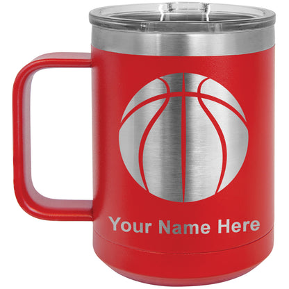 15oz Vacuum Insulated Coffee Mug, Basketball Ball, Personalized Engraving Included