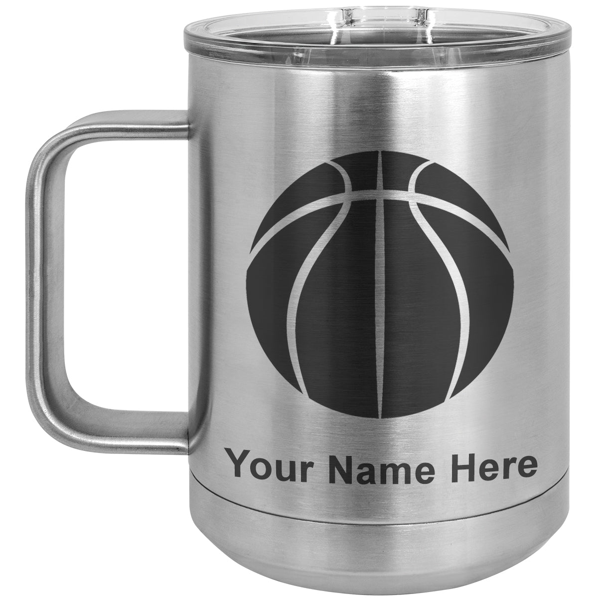 15oz Vacuum Insulated Coffee Mug, Basketball Ball, Personalized Engraving Included