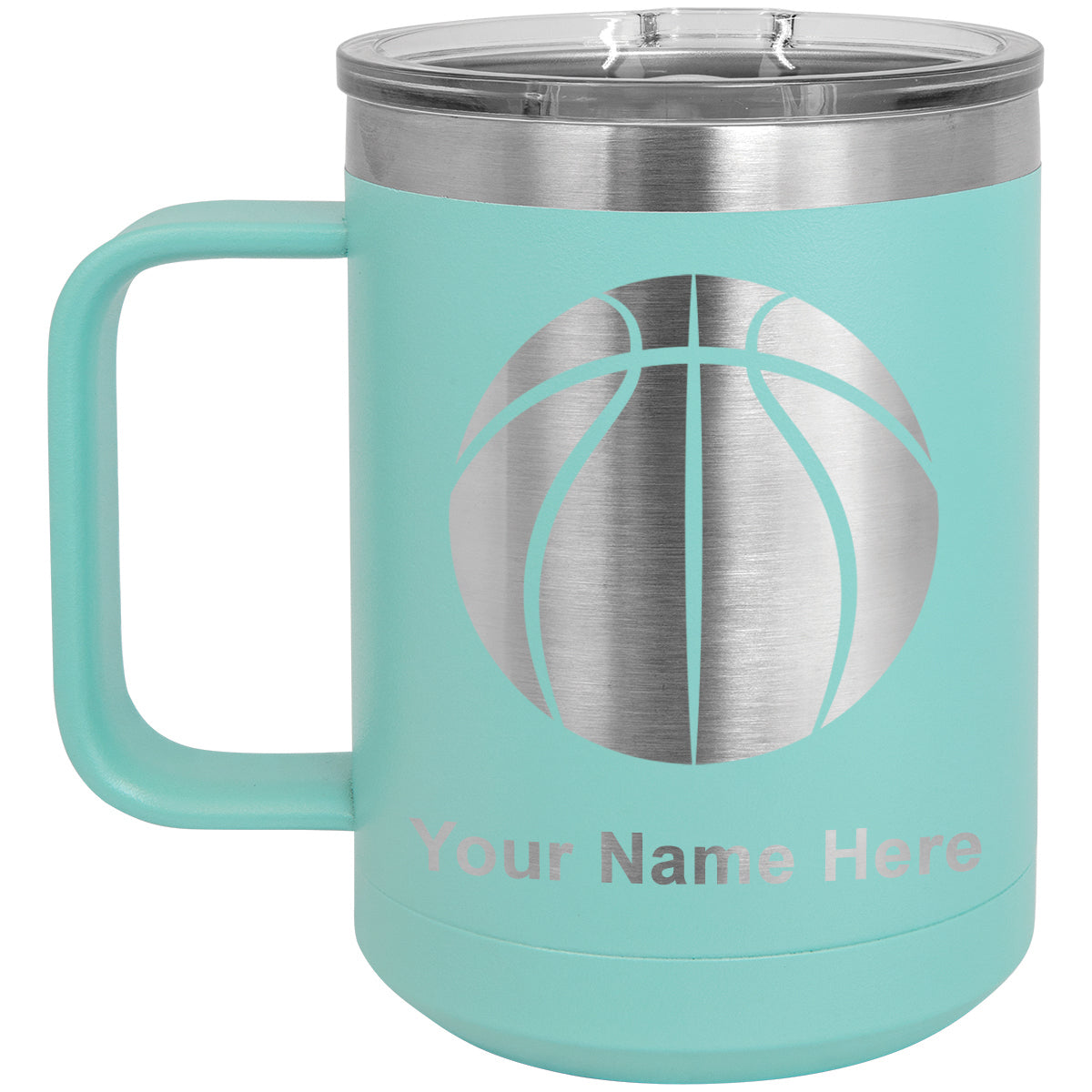 15oz Vacuum Insulated Coffee Mug, Basketball Ball, Personalized Engraving Included