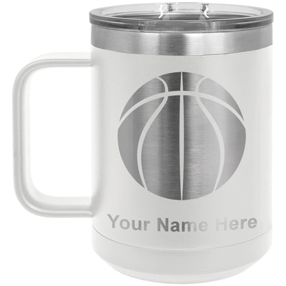 15oz Vacuum Insulated Coffee Mug, Basketball Ball, Personalized Engraving Included