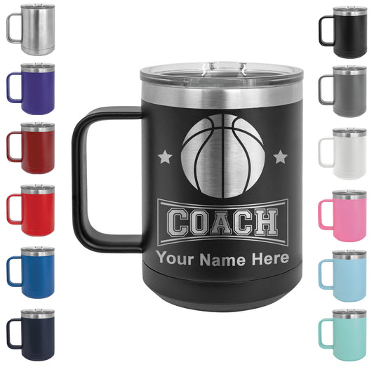 15oz Vacuum Insulated Coffee Mug, Basketball Coach, Personalized Engraving Included