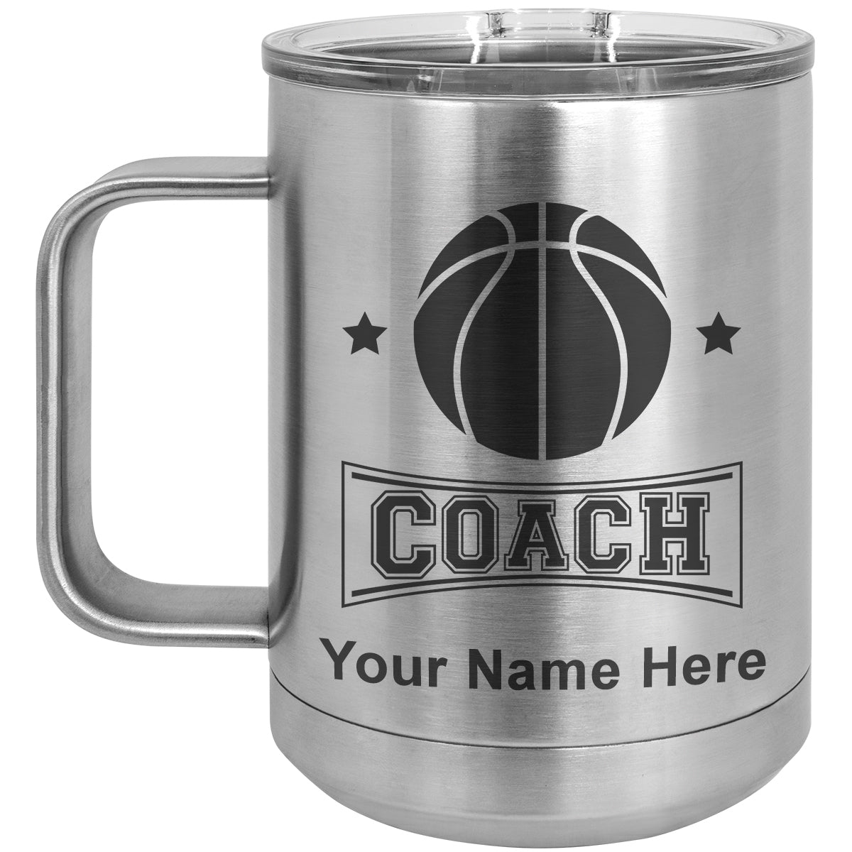 15oz Vacuum Insulated Coffee Mug, Basketball Coach, Personalized Engraving Included