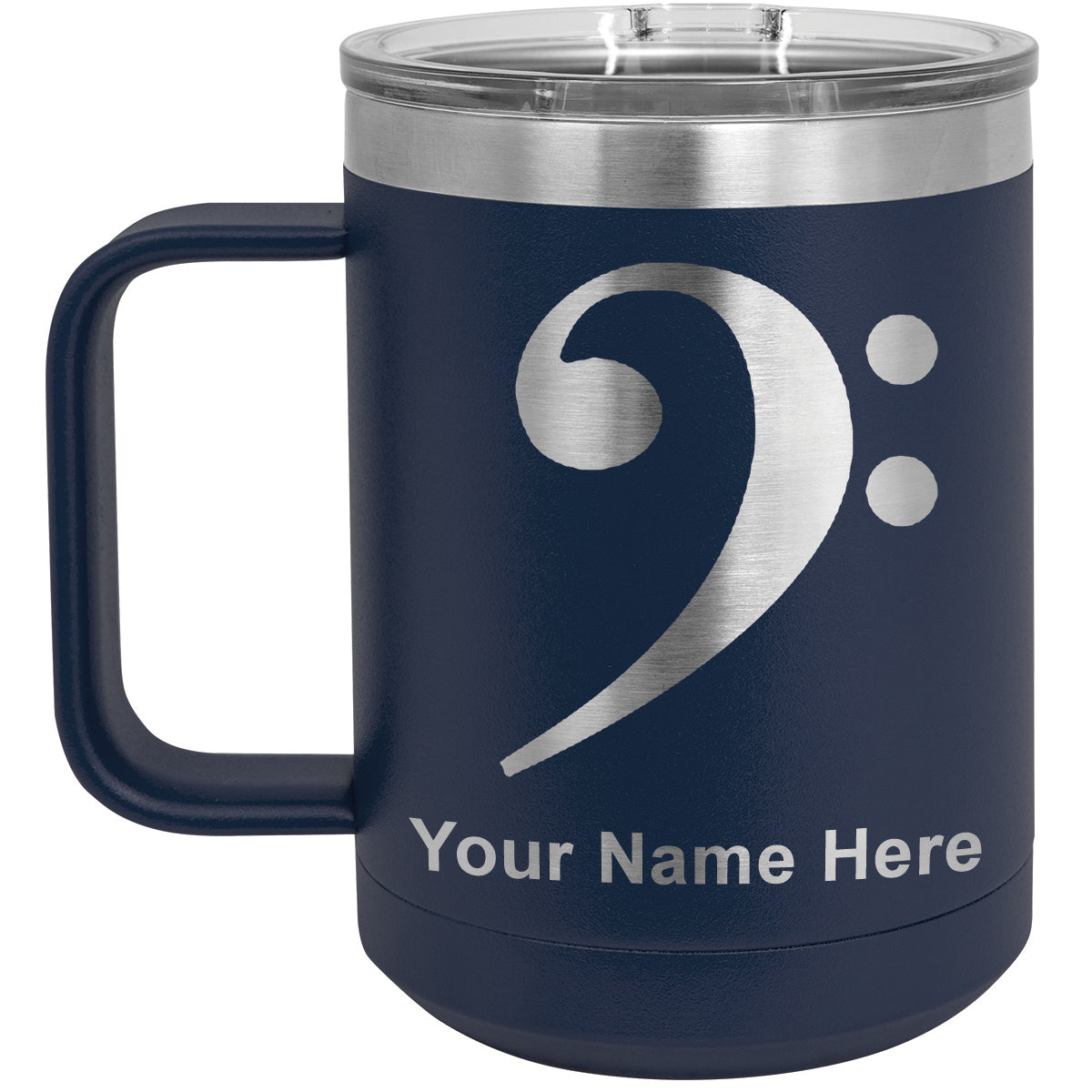 15oz Vacuum Insulated Coffee Mug, Bass Clef, Personalized Engraving Included