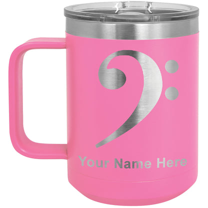 15oz Vacuum Insulated Coffee Mug, Bass Clef, Personalized Engraving Included