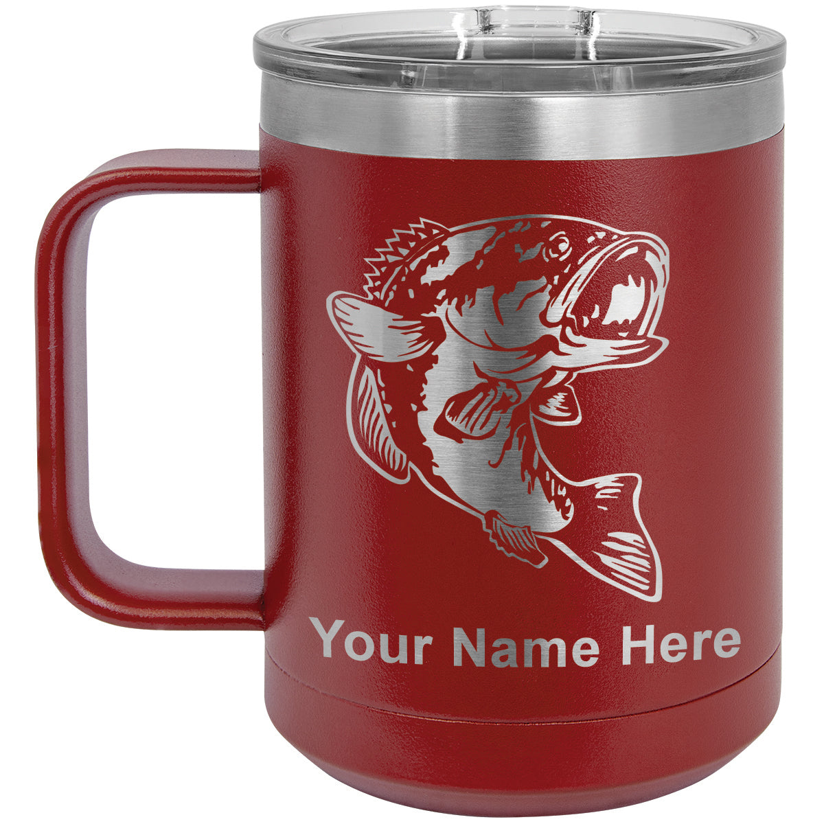 15oz Vacuum Insulated Coffee Mug, Bass Fish, Personalized Engraving In –  LaserGram Custom Engraved Gifts