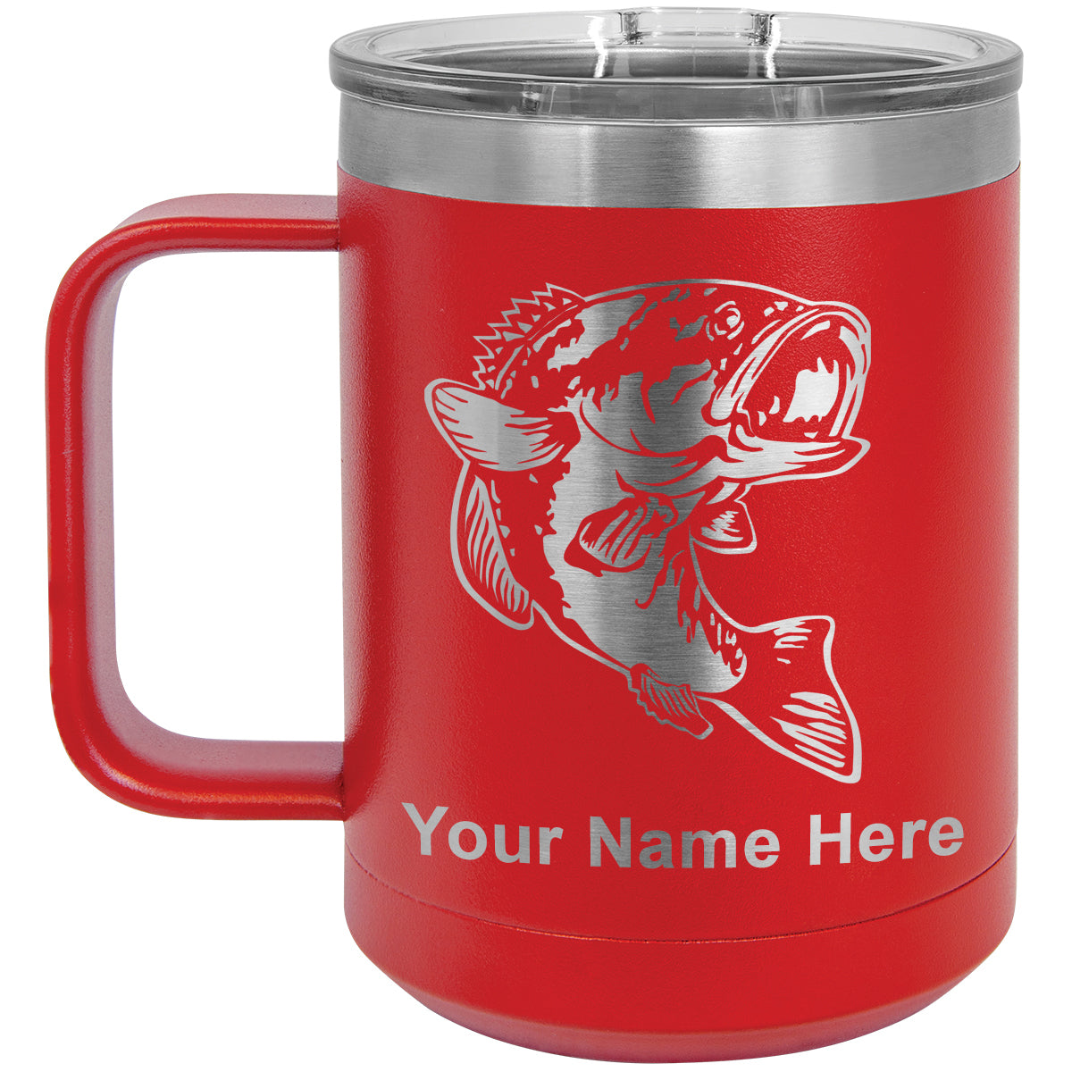 15oz Vacuum Insulated Coffee Mug, Bass Fish, Personalized Engraving Included