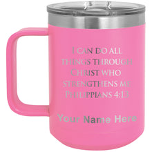 Load image into Gallery viewer, 15oz Vacuum Insulated Coffee Mug, Bible Verse Philippians 4-13, Personalized Engraving Included
