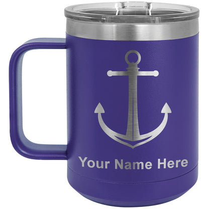 15oz Vacuum Insulated Coffee Mug, Boat Anchor, Personalized Engraving Included