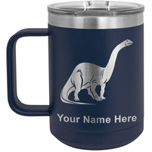 Load image into Gallery viewer, 15oz Vacuum Insulated Coffee Mug, Brontosaurus Dinosaur, Personalized Engraving Included
