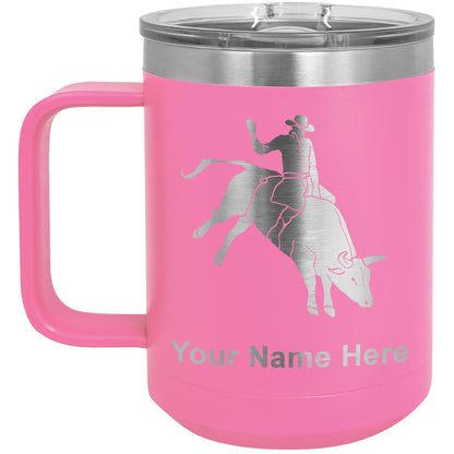 15oz Vacuum Insulated Coffee Mug, Bull Rider Cowboy, Personalized Engraving Included