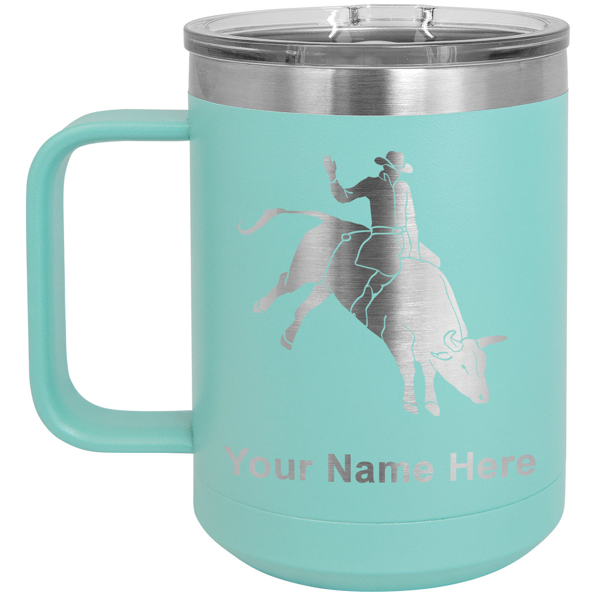 15oz Vacuum Insulated Coffee Mug, Bull Rider Cowboy, Personalized Engraving Included