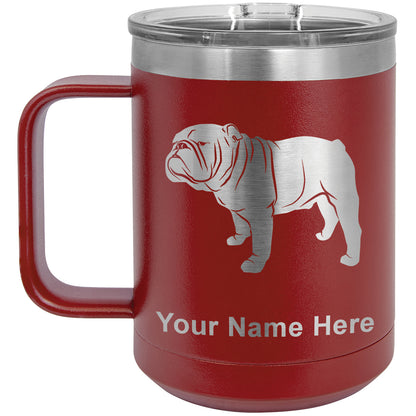 15oz Vacuum Insulated Coffee Mug, Bulldog Dog, Personalized Engraving Included