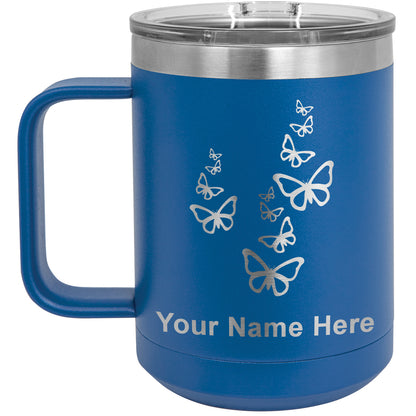 15oz Vacuum Insulated Coffee Mug, Butterflies, Personalized Engraving Included
