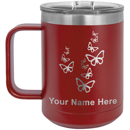 15oz Vacuum Insulated Coffee Mug, Butterflies, Personalized Engraving Included