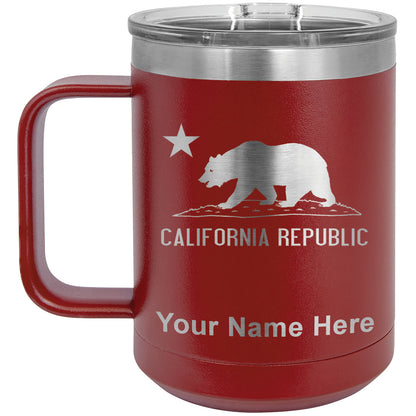 15oz Vacuum Insulated Coffee Mug, California Republic Bear Flag, Personalized Engraving Included