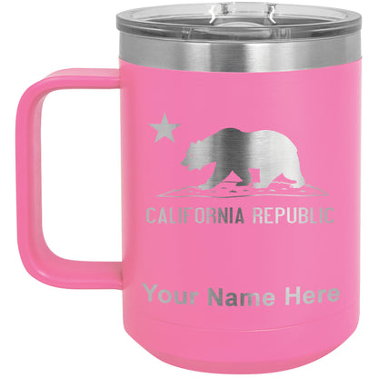 15oz Vacuum Insulated Coffee Mug, California Republic Bear Flag, Personalized Engraving Included