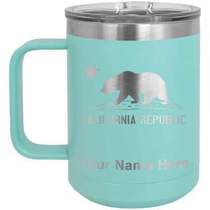 15oz Vacuum Insulated Coffee Mug, California Republic Bear Flag, Personalized Engraving Included