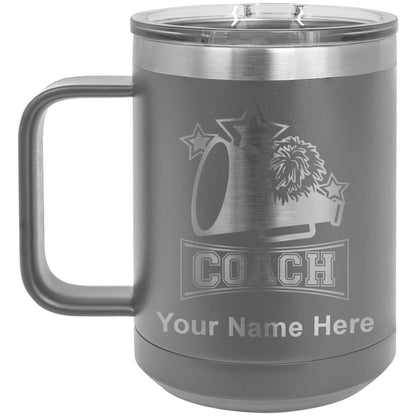 15oz Vacuum Insulated Coffee Mug, Cheerleading Coach, Personalized Engraving Included