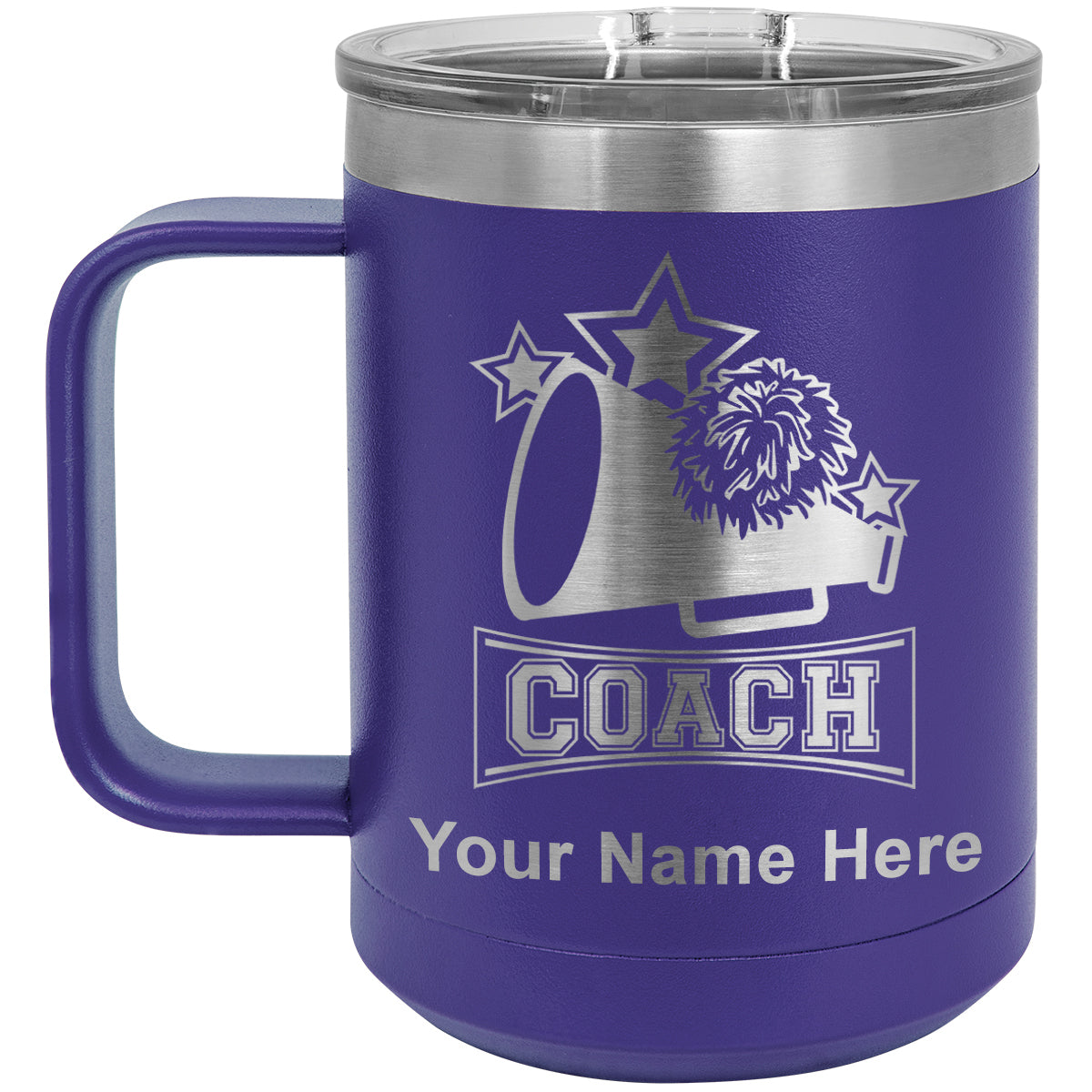 15oz Vacuum Insulated Coffee Mug, Cheerleading Coach, Personalized Engraving Included
