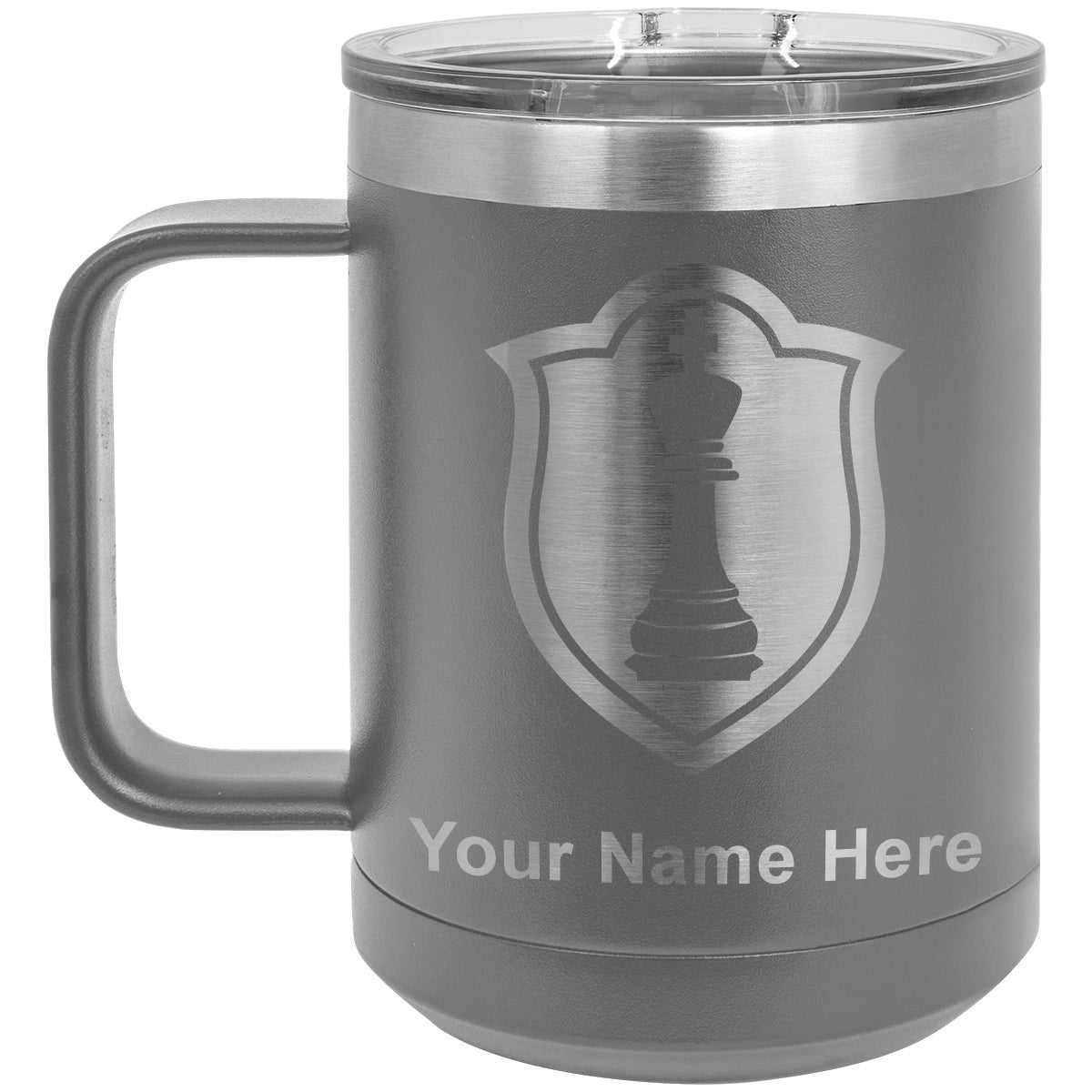 15oz Vacuum Insulated Coffee Mug, Chess King, Personalized Engraving Included