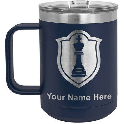 15oz Vacuum Insulated Coffee Mug, Chess King, Personalized Engraving Included