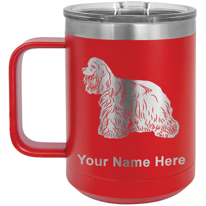 15oz Vacuum Insulated Coffee Mug, Cocker Spaniel Dog, Personalized Engraving Included
