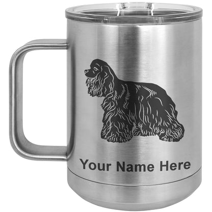 15oz Vacuum Insulated Coffee Mug, Cocker Spaniel Dog, Personalized Engraving Included
