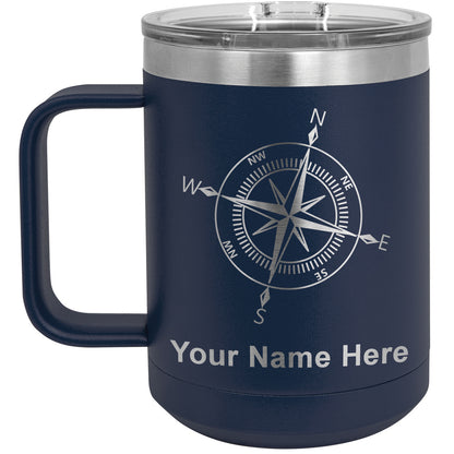 15oz Vacuum Insulated Coffee Mug, Compass Rose, Personalized Engraving Included