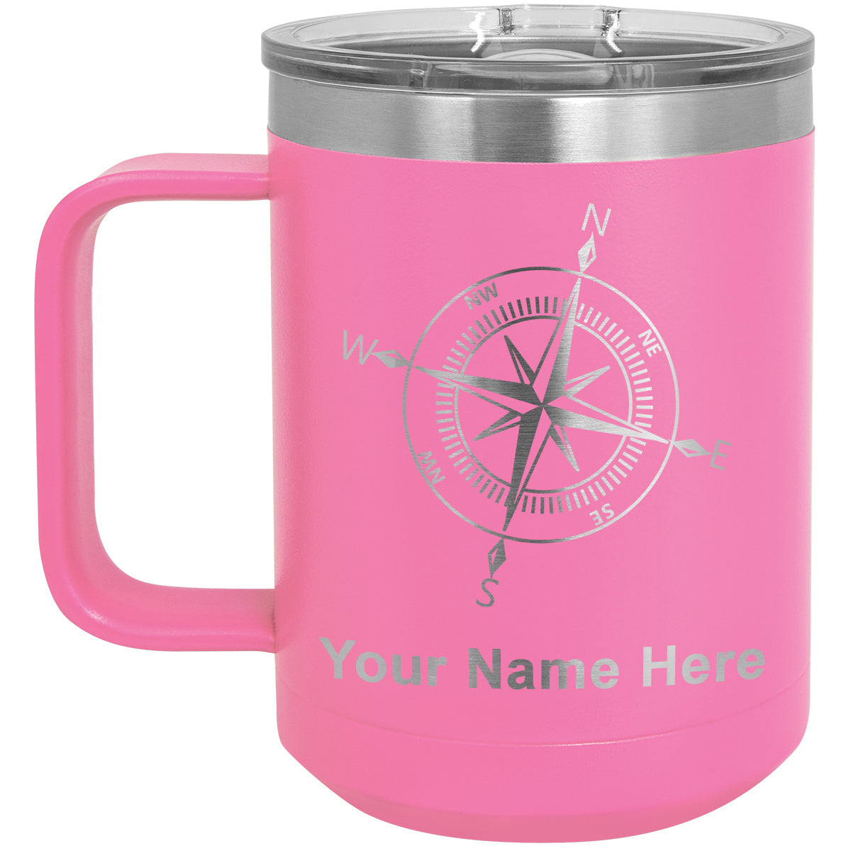 15oz Vacuum Insulated Coffee Mug, Compass Rose, Personalized